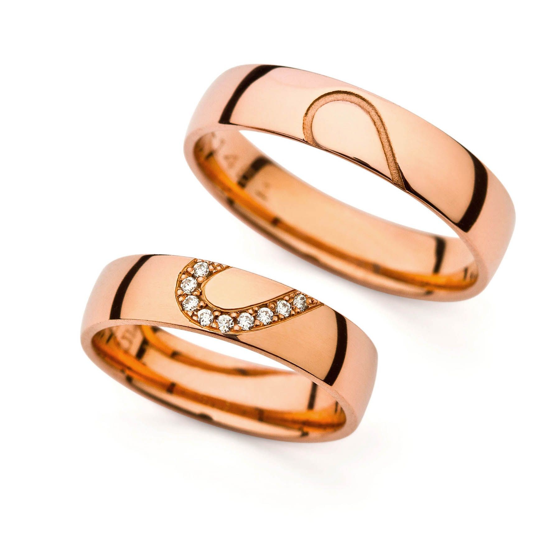 Snubní prsteny z růžového zlata s diamanty nebo zirkony